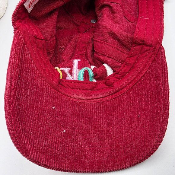 Coca Cola Multicolor Logo Corduroy Baseball Cap Adjustable Burgundy Cotton Hat - Picture 9 of 10